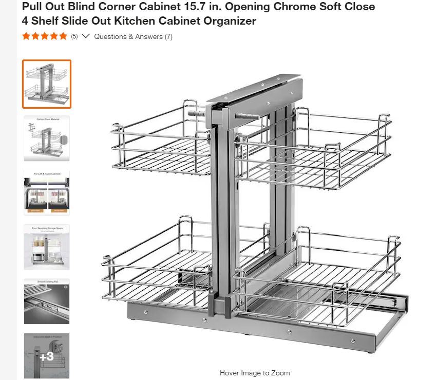 VEVOR Pull Out Blind Corner Cabinet 15.7 in. Opening Chrome Soft Close 4 Shelf Slide Out Kitchen Cabinet Organizer