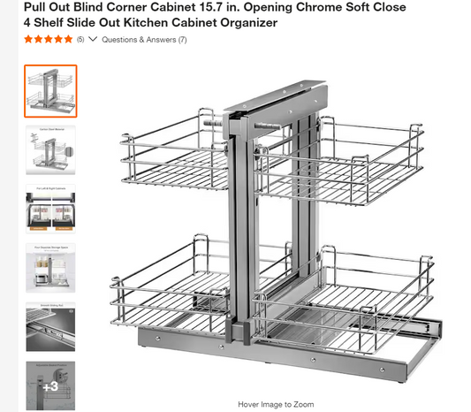 VEVOR Pull Out Blind Corner Cabinet 15.7 in. Opening Chrome Soft Close 4 Shelf Slide Out Kitchen Cabinet Organizer