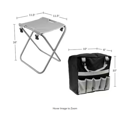 Gray Metal Garden Stool - Garden Tools Set - 5-Gardening Tools