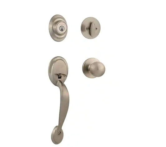 Kwikset Dakota Satin Nickel Single Cylinder Door Handleset with Polo Door Knob Featuring SmartKey Security
