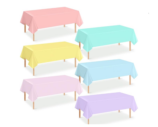 6Pcs Pastel Tablecloths, Rainbow Mix Color Plastic Disposable 54 x 108 Inch