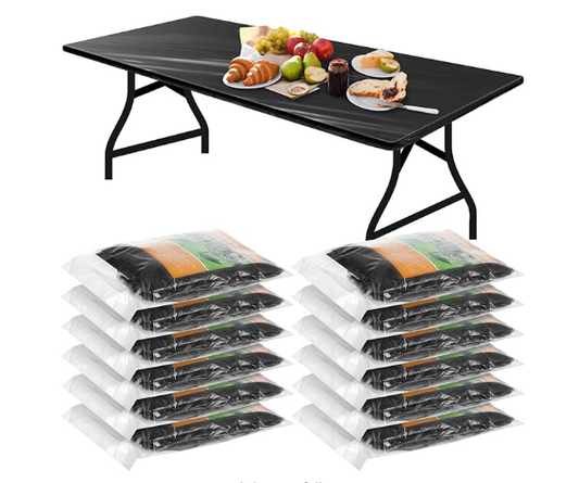 12 Pcs Plastic Table Cloths Disposable for Parties with Elastic 96x30" Black