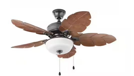 HDC Palm Cove 44 in. Indoor/Outdoor LED Natural Iron Ceiling Fan with Light Kit, Downrod and Reversible Motor