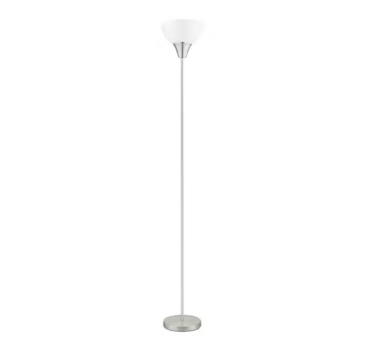 Hampton Bay 70 in. Brushed Nickel 1-Light Torchiere Floor Lamp with Plastic Shade