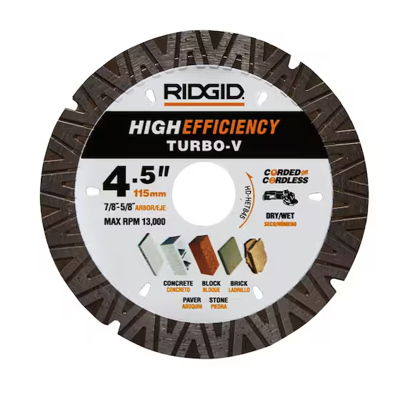 Ridgid TURBO-V 4.5 in. Turbo Rim Diamond Blade for Masonry High Efficiency Cutting