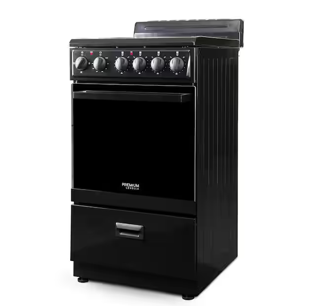 Premium LEVELLA 20 in. 2.2 cu. ft. 4-Burner Single Oven Electric Range with Storage Drawer in Black with Stainless Steel Door