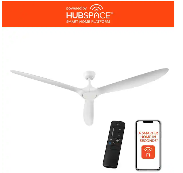 HDC Tager 72 in. Smart Indoor/Outdoor Matte White Ceiling Fan without Light with Remote Powered by Hubspace