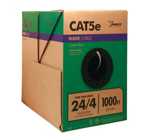 Southwire 1,000 ft. 24/4 Solid CU CAT5e CMR (Riser) Data Cable in Gray