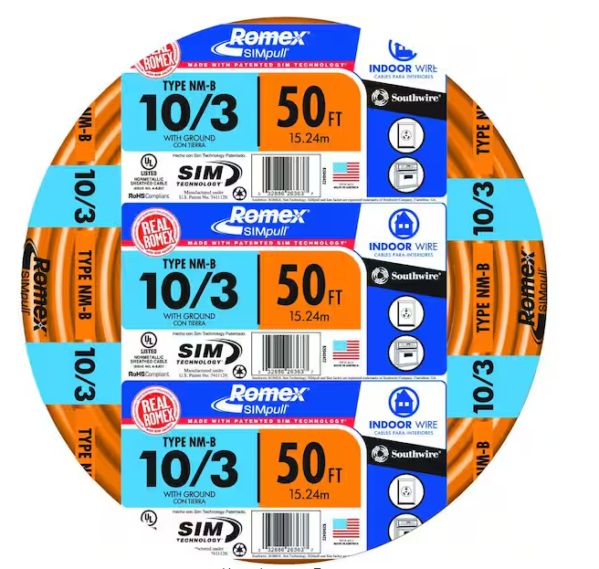 Southwire 50 ft. 10/3 Solid Romex SIMpull CU NM-B W/G Wire