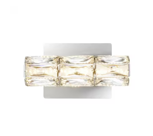 Keighley Integrated LED Chrome and Crystal Indoor Wall Sconce Light Fixture