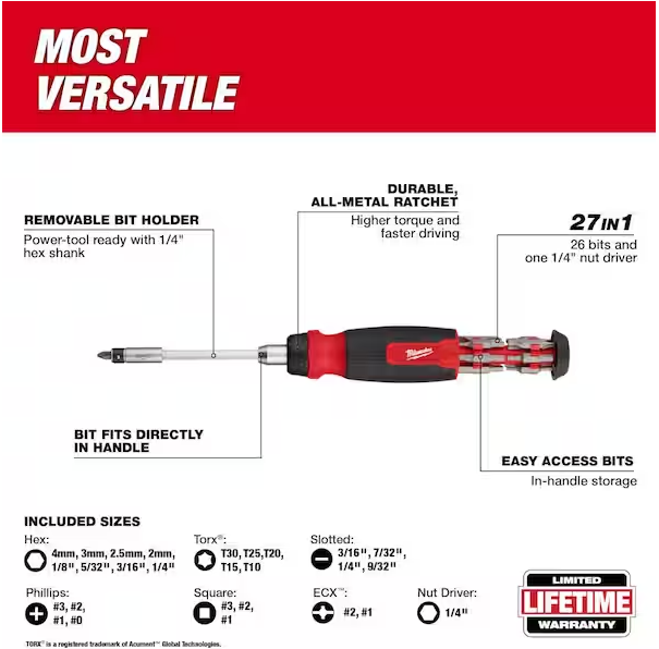 27-In-1 Ratcheting Multi-Bit Screwdriver