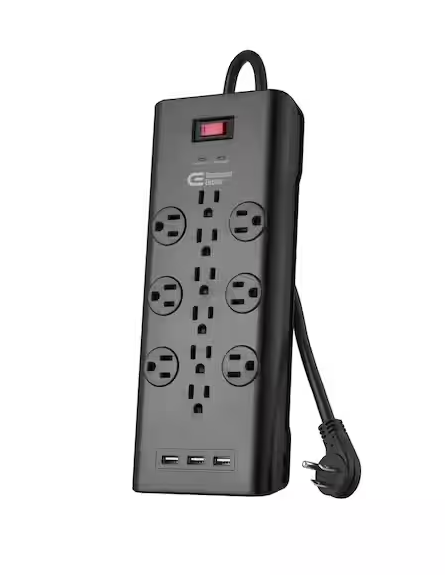 CE 6 ft. 12-Outlet Black Surge Protector with USB