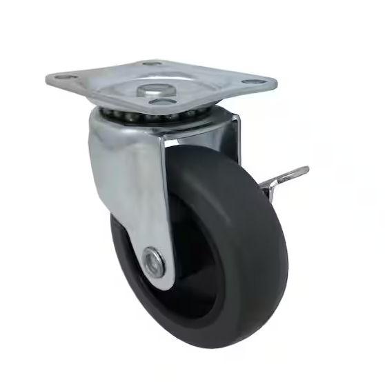 Everbilt 3 in. Gray Rubber Like TPR and Steel Swivel Plate Caster with Locking Brake and 175 lb. Load Rating