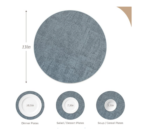 Round Placemats Set of 4, Reversible Faux Leather Heat Resistant , Light Blue