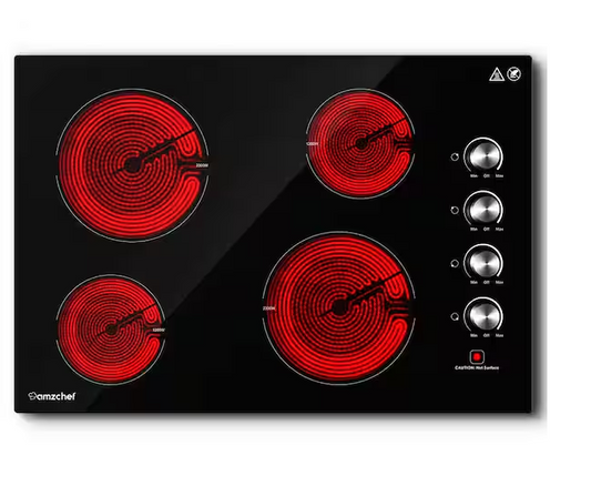 AMZChef 30 in. 4 Elements Radiant Electric Cooktop in Black with Knob Control