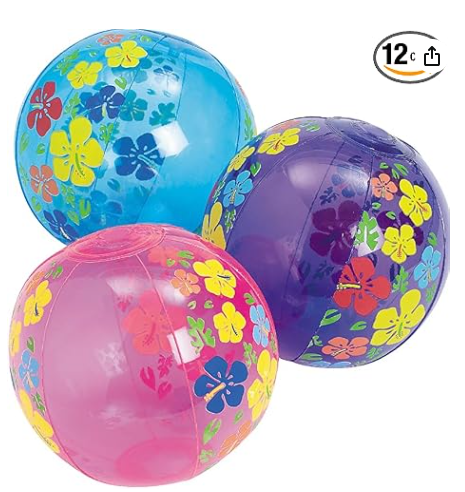 Hibiscus Beach Balls 12 Pack 5 Inch Mini Beachballs Summer Luau Favors
