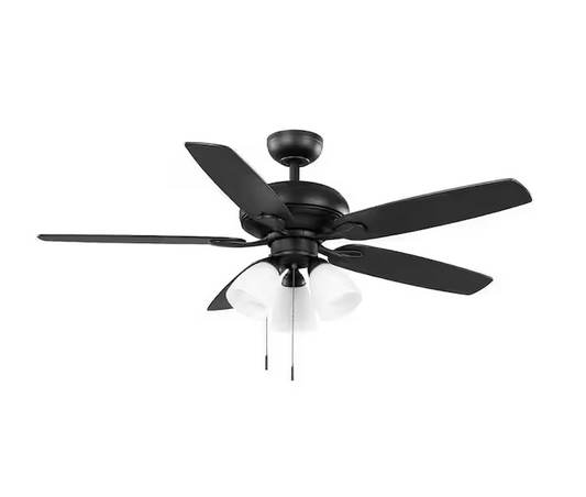Rockport II 52 in. Indoor Matte Black LED Ceiling Fan with Light kit, Downrod and Reversible Blades Included