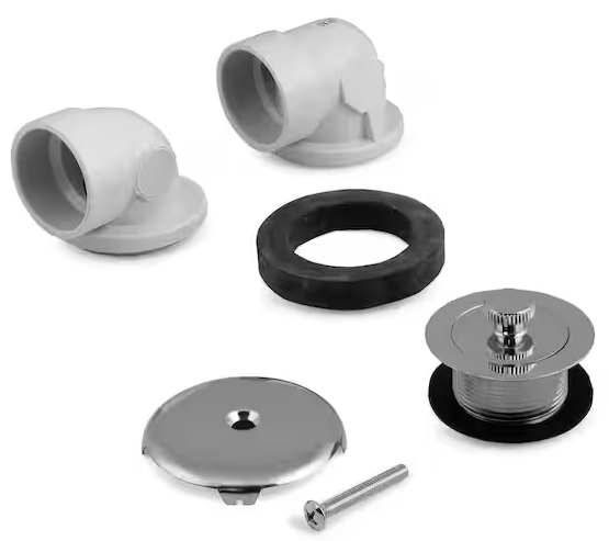 Everbilt Twist and Close 1-1/2 in. Sch. 40 White PVC Bath Waste and Overflow Tub Drain Plumbers Kit in Chrome