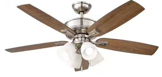 Hampton Bay Devron II 52 in. Indoor Brushed Nickel LED Ceiling Fan with Light Kit, Downrod and Reversible Blades