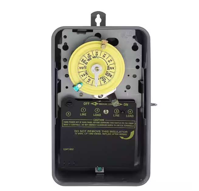 Intermatic T100 Series 40 Amp 24-Hour Outdoor Mechanical Timer with Double Pole Single Throw switching 240 VAC, Gray