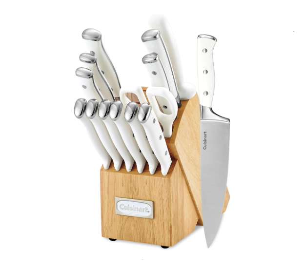 Cuisinart 15-Piece Knife Set with Block, High Carbon Stainless Steel, White,