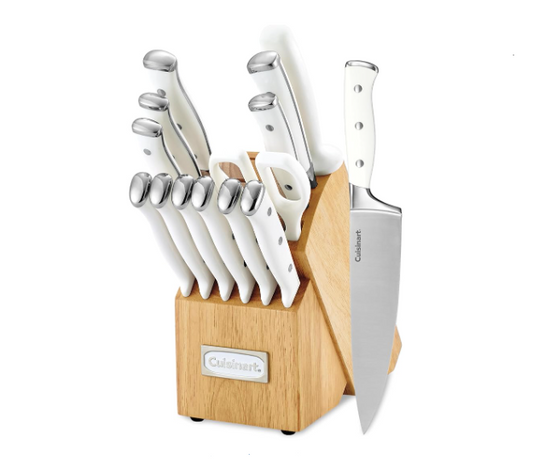 Cuisinart 15-Piece Knife Set with Block, High Carbon Stainless Steel, White,