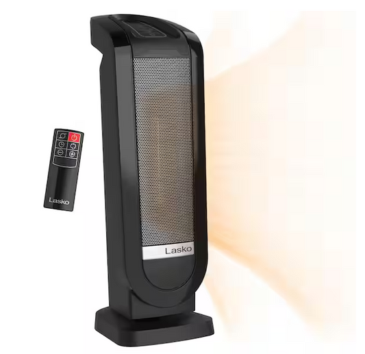 Lasko 1500W 22 in. Black Electric Tower Oscillating Ceramic Space Heater with Digital Display, Timer and Remote Control