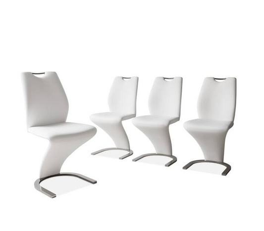 White Leather Upholstered Mermaid-shaped Dining Chairs with Chrome Legs (Set of 4)