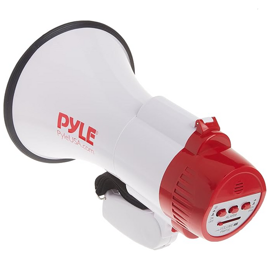 Pyle Lightweight 30-Watt Megaphone Bullhorn Speaker - Adjustable Volume, Built-in Siren for 800-Yard Range