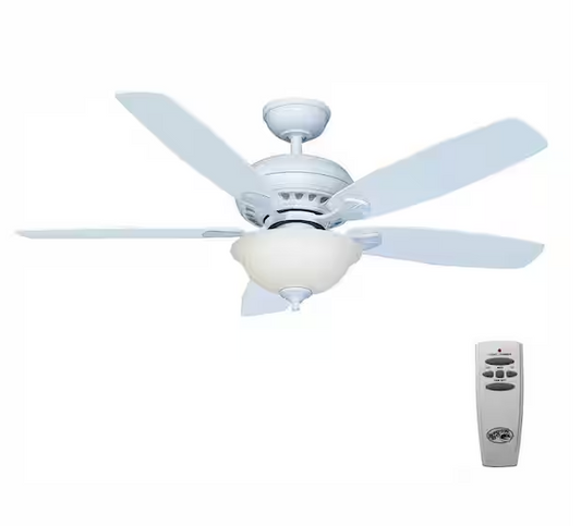 Hampton Bay Southwind 52 in. Indoor LED Matte White Ceiling Fan with 5 Reversible Blades, Light Kit, Downrod and Remote Control