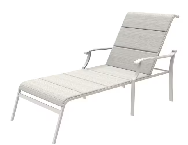 Hampton Bay Riverbrook Shell White Padded Sling Aluminum Outdoor Patio Chaise Lounge Chair