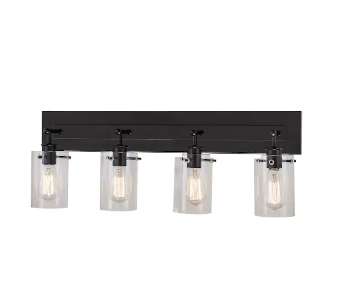 Hampton Bay Regan 29.13 in. 4-Light Espresso Bronze Bathroom Vanity Light with Clear Glass Shades