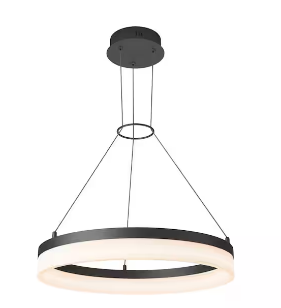 Artika Optical Ring 30-Watt 1 Light Black Modern 3 CCT Integrated LED Pendant Light Fixture for Dining Room or Kitchen