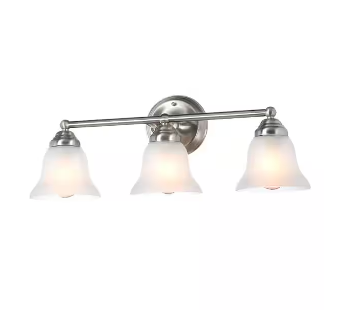 Hampton Bay Ashhurst 3-Light Brushed Nickel Classic Traditional Bathroom Vanity Light with Frosted Glass Shades