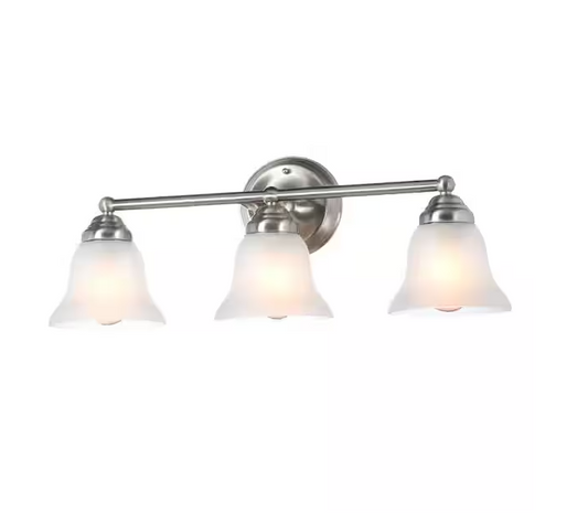 Hampton Bay Ashhurst 3-Light Brushed Nickel Classic Traditional Bathroom Vanity Light with Frosted Glass Shades