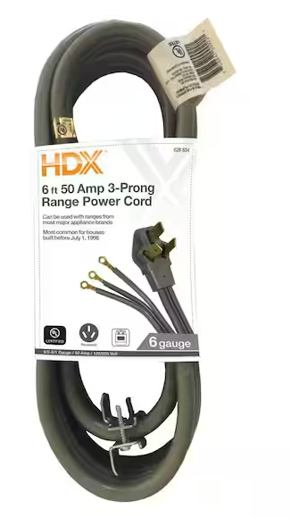 HDX 6 ft. 6/3 50 Amp 3-Prong Range Power Cord, Grey