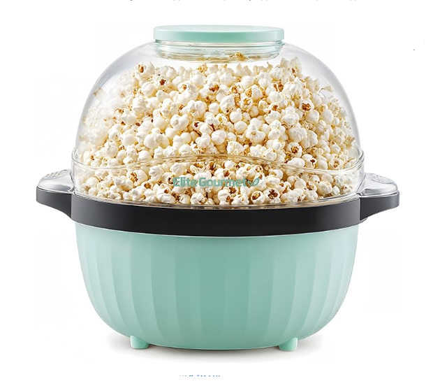 18-cup Hot Oil Stirring Popcorn Popper w/Measuring Cap & Reversible Serving Bowl Mint