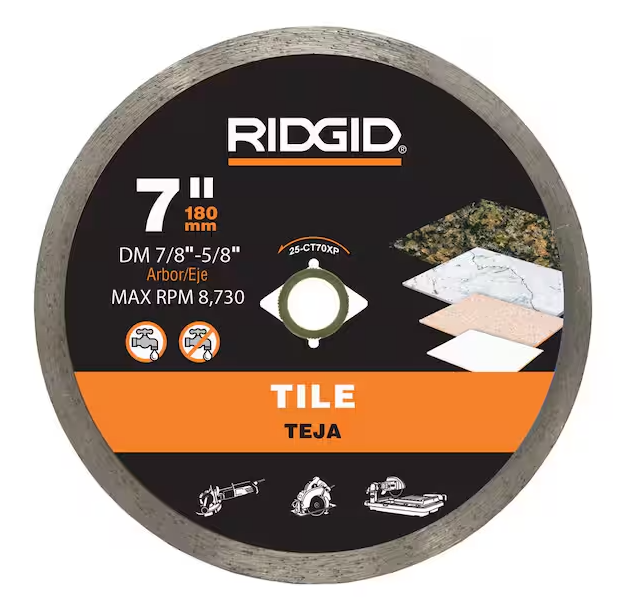 RIDGID 7 in. Tile Continuous Rim Diamond Saw Blade