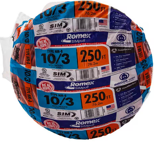 Southwire 250 ft. 10/3 Orange Solid Romex SIMpull CU NM-B W/G Wire