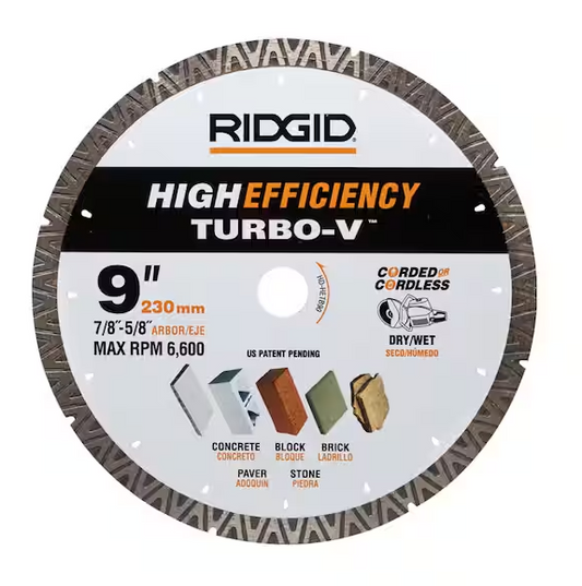 RIDGID TURBO-V 9 in. Turbo Rim Diamond Blade for Masonry High Efficiency Cutting