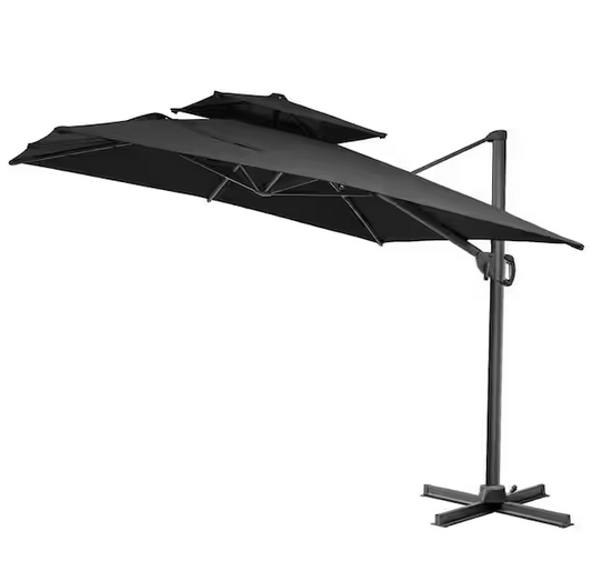 Double top 11 ft. x 9 ft. Rectangular Heavy-Duty 360-Degree Rotation Cantilever Patio Umbrella in Black