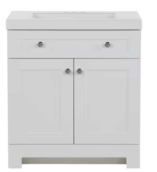 Glacier Bay Everdean 31 in. W x 19 in. D x 34 in. H Single Sink Freestanding Bath Vanity in White with White Cultured Marble Top