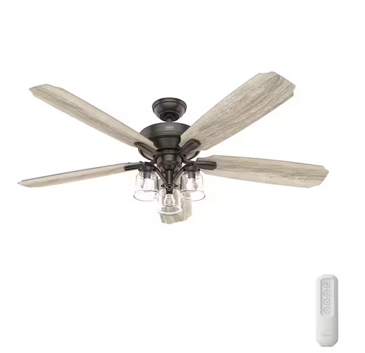 Hunter Newbury 60 in. Indoor Onyx Bengal Ceiling Fan with Remote and Light Kit