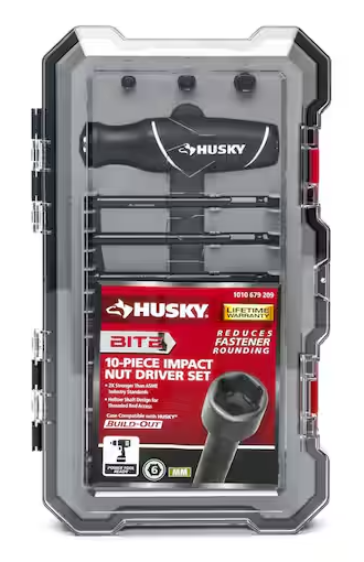 Husky BITE Metric Impact Ready Interchangeable Nut Driver Set with Cushion-Grip Handle (10-Piece)