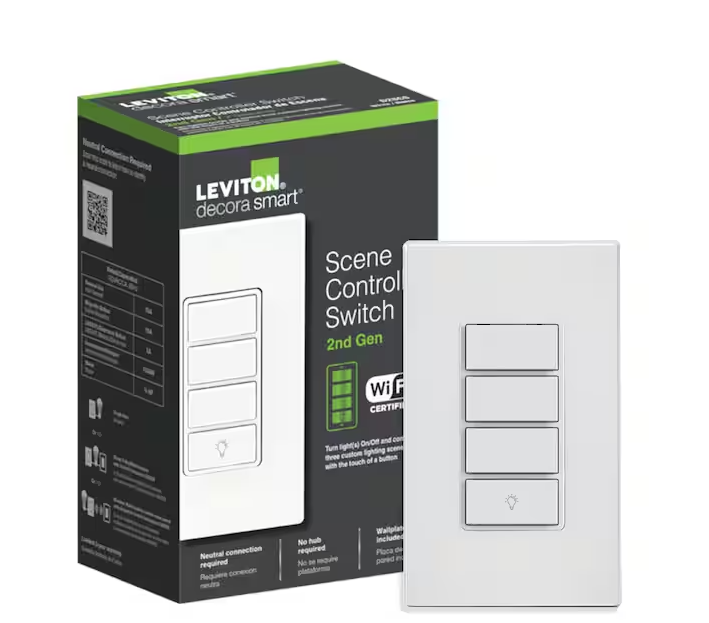 Leviton Decora Smart Wi-Fi 2nd Gen Scene Controller Switch D2SCS-1RW