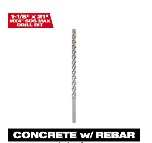 Milwaukee 1-1/8 in. x 21 in. 4-Cutter SDS-MAX Carbide Drill Bit