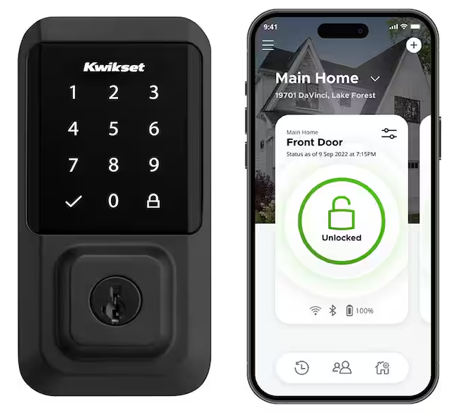 Kwikset HALO Matte Black Touchscreen WiFi Keypad Electronic Single-Cylinder Smart Lock Deadbolt featuring SmartKey Security