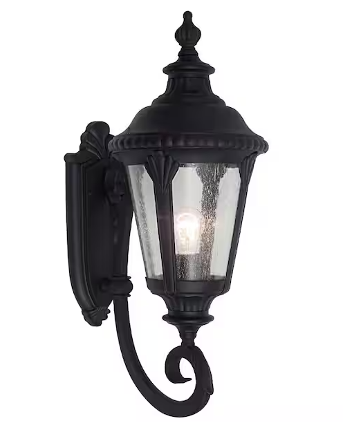 Bel Air Lighting Commons 1-Light Black Coach Outdoor Wall Light Fixture with Seeded Glass