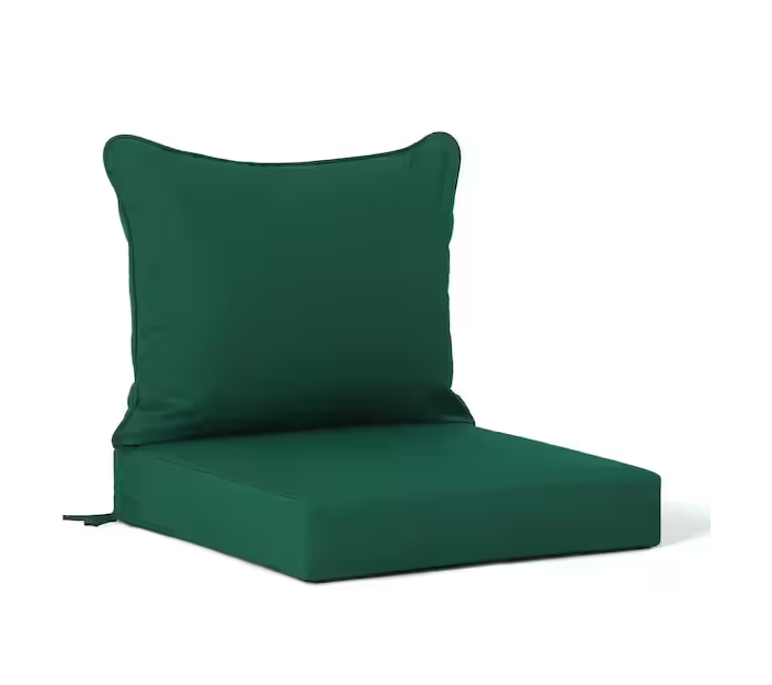 FadingFree (Set of 1) 25 in x 25 in Outdoor Patio Deep Seating Lounge Chair Seat Cushion and Back Pillow Set, Green