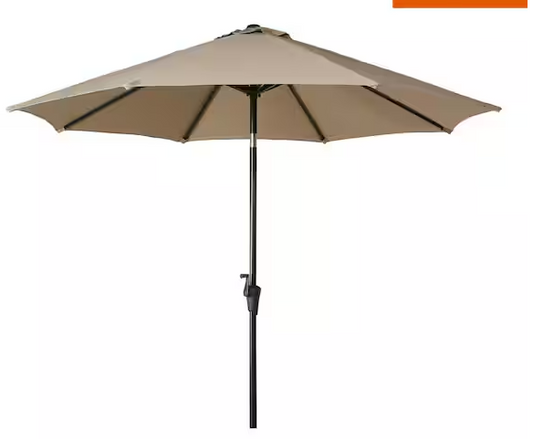 ULAX Furniture 9 ft. Sunbrella Aluminum Market Outdoor Patio Umbrella in Heather Beige with Push Button Tilt and Crank